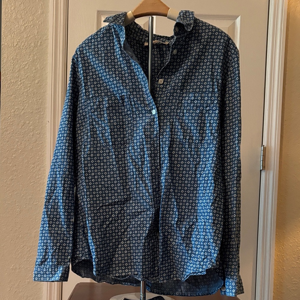 Loft Blue Patterned Button-Up Top - image 5